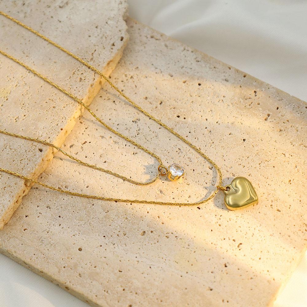 Stylish And Simple Double-Layer Stacked Titanium Steel Necklace Female Niche Design Spice Girl Love Pendant Collarbone Chain