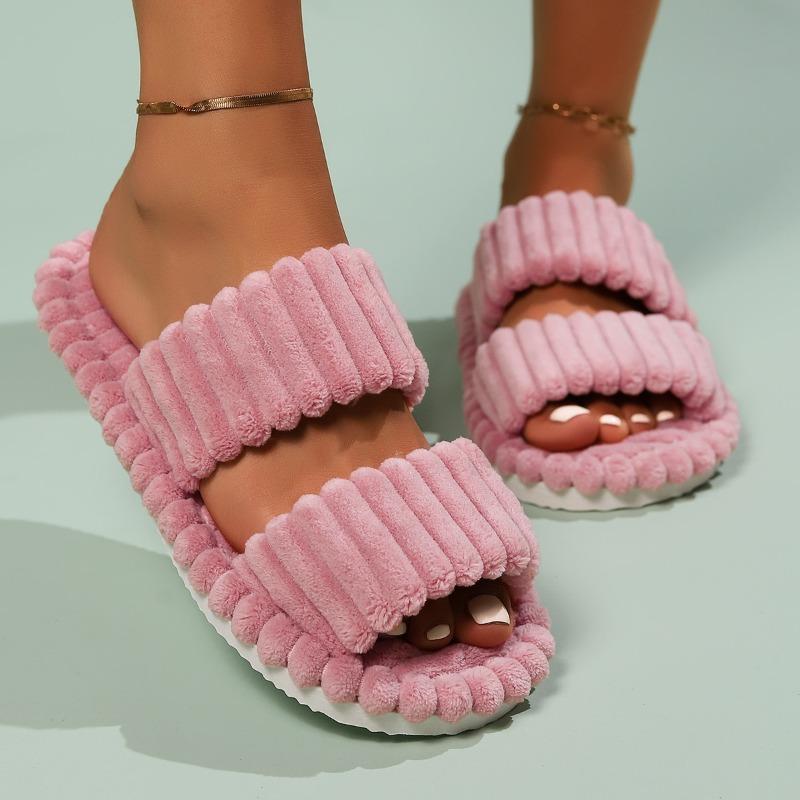 Women's Winter Warm Fuzzy Maternity Slippers, Open Toe Slip On House Shoes, Thick Sole Soft Plush Indoor Outdoor Slides