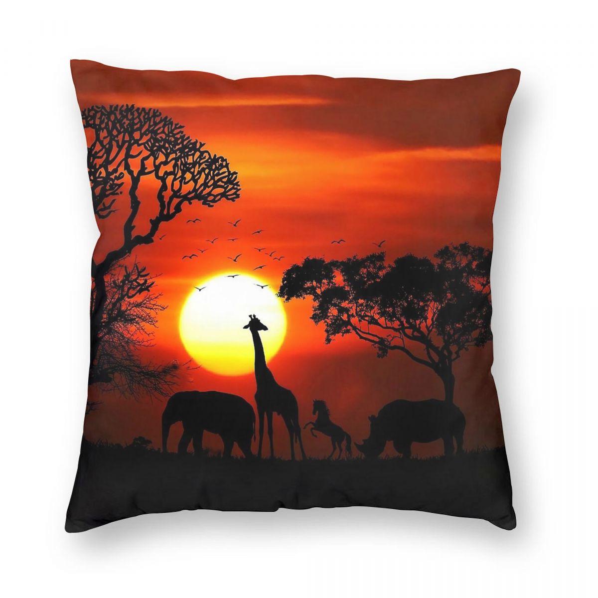 Wild Animals Savanna Sunset Pillowcase Polyester Linen Velvet Pattern Zip Decor Throw Pillow Case Sofa Cushion Cover Wholesale 30x30cm