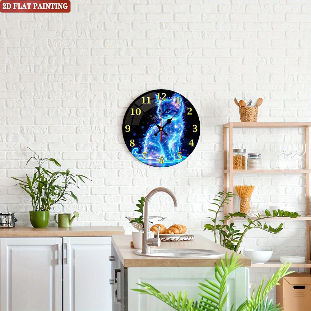Neon Cat Wall Clock. Blue galaxy kitten design for home or kitchen. A perfect gift.