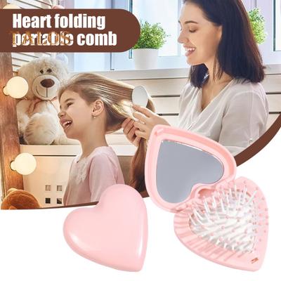 Spazzola per capelli Love Heart con specchio 2 in 1, setole morbide, massaggio del cuoio capelluto, spazzola pieghevole, pettine portatile antistatico con cuscino d'aria, per lo styling dei capelli di uomini e donne