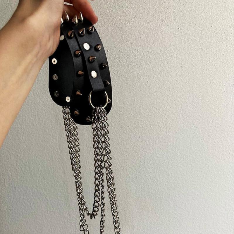Unisex Leather Shoulder Armor With Rivet Details And Chain Tassel Fashionable Metal Epaulet Accessories For Women Men