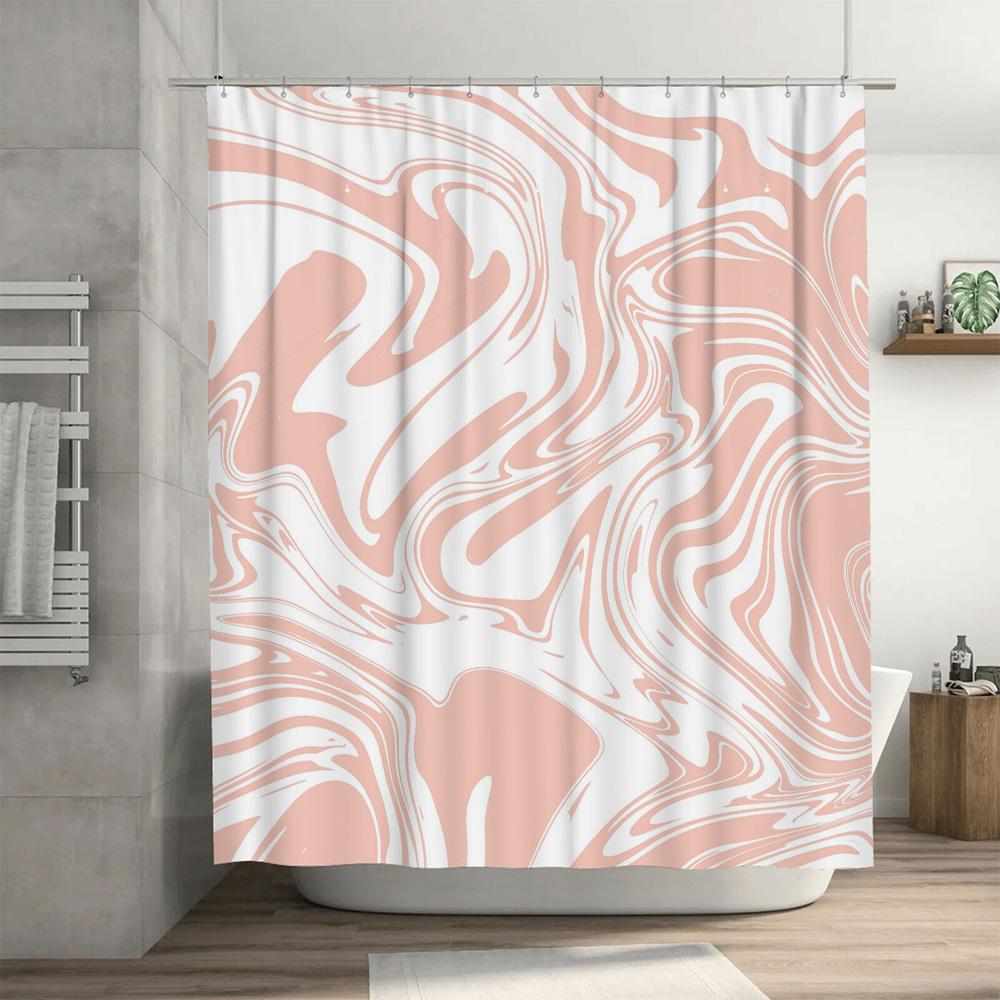 Modern Marble Pattern Shower Curtain White Peach Waterproof Home Decor Bathroom Accessories Set for Bathtub or Kitchen Faucet Co
