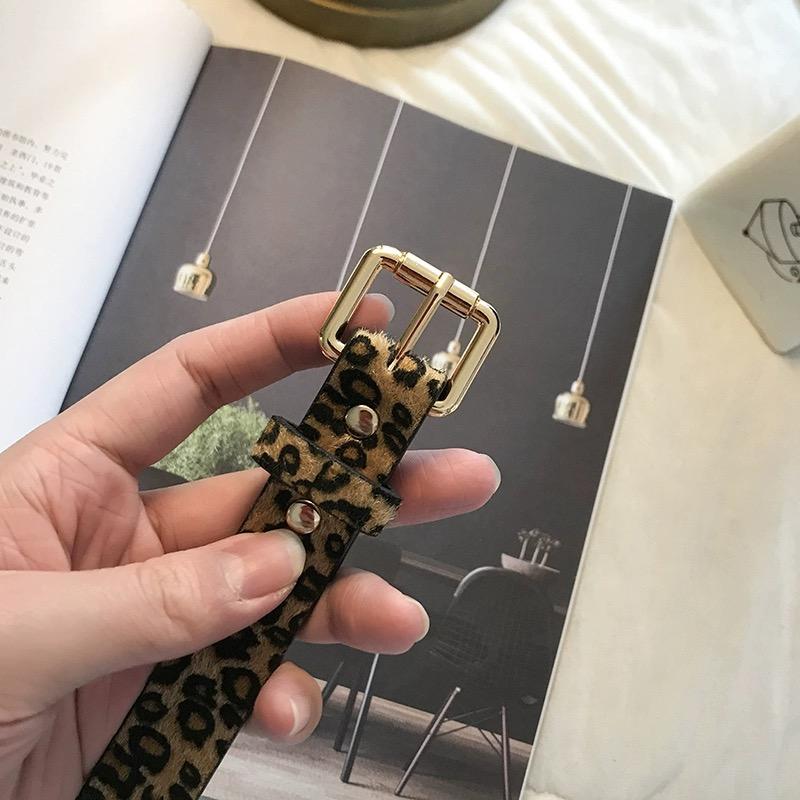 Leopard Square Buckle Snake Pattern Belt Thin Belt Fashionable and Simple Versatile Jeans Decoration Instagram Belt for Wo