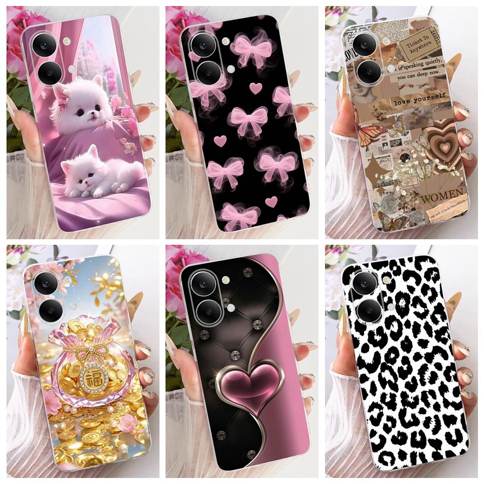 Bow Love Heart Pattern Cute Cat Phone Case For Xiaomi Redmi Tourbo 5 Max Poco X8 Pro Max Casing Soft TPU Silicone Back Cover