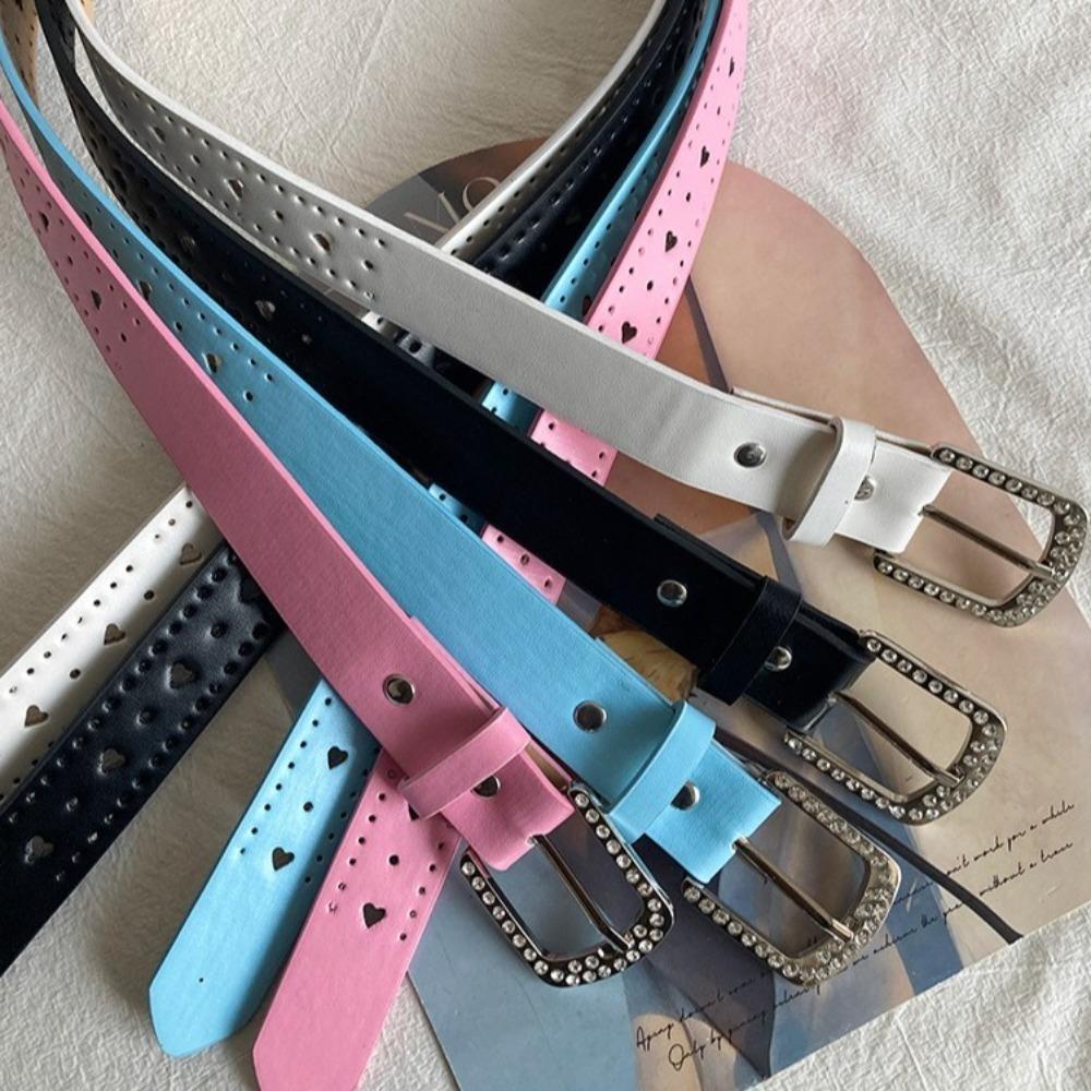 Love Heart Y2K Wide Belt Punk PU Leather Waistbands Lovely Rhinestone Waist Belt  Spice Girl