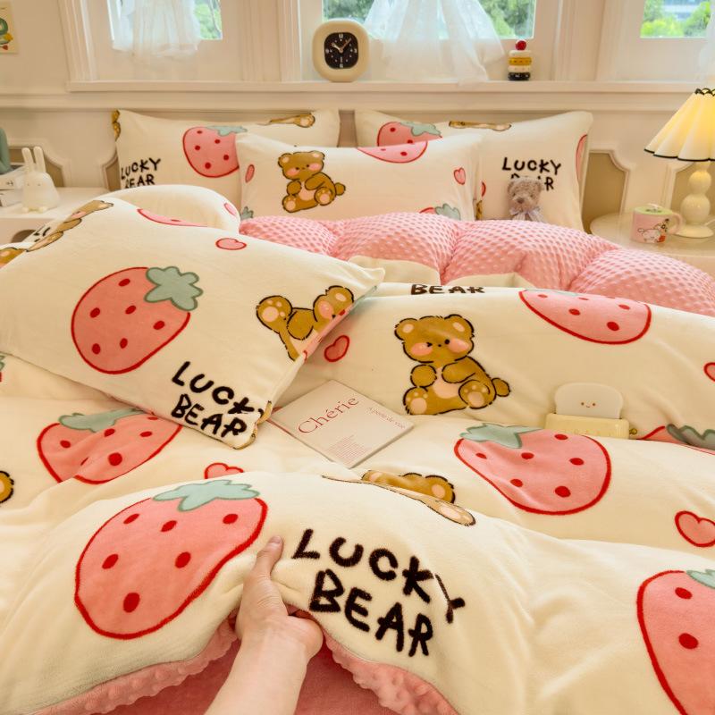 Milk Fleece Four-piece Dormitory Three-piece Set Thickened Quilt Cover Bedding