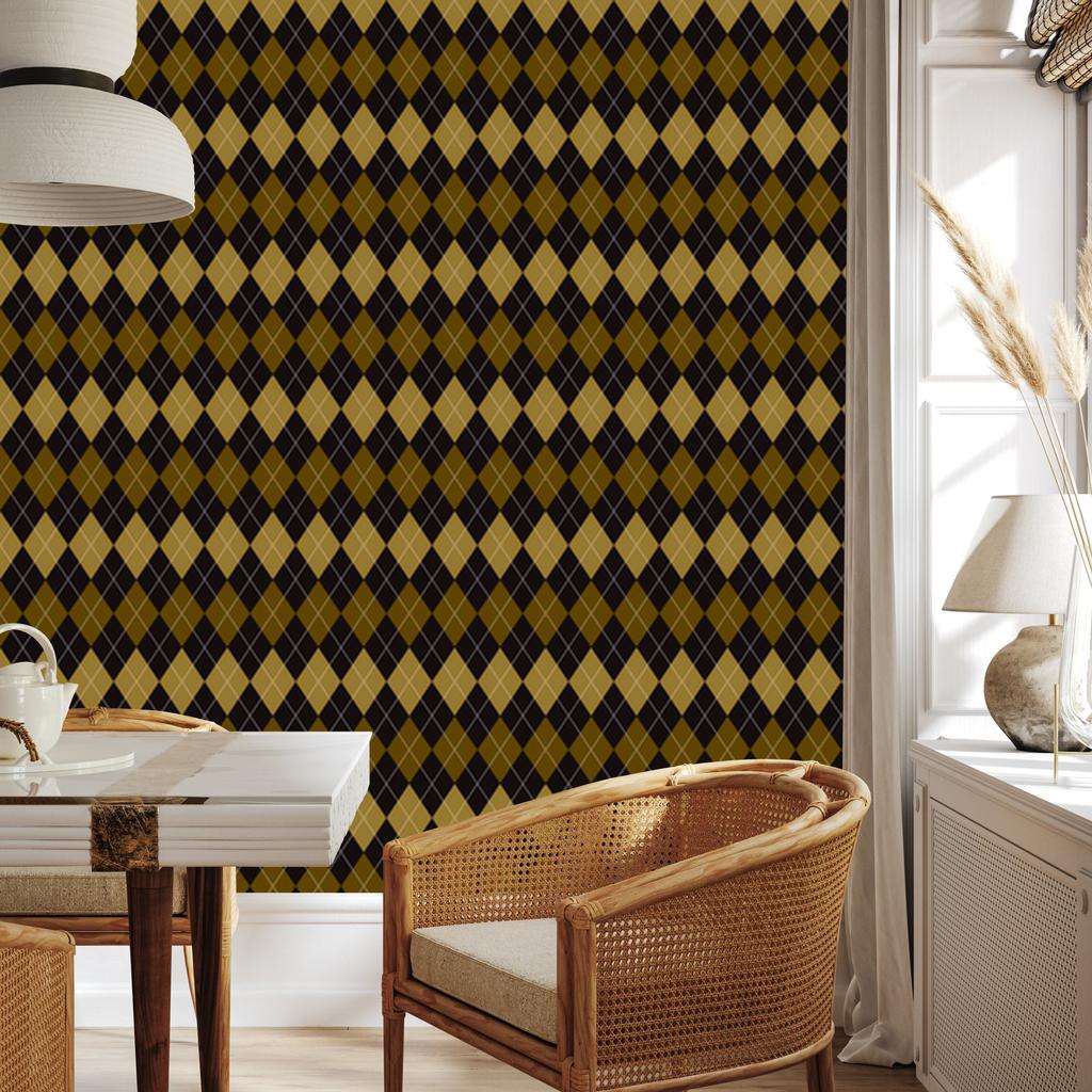Autumn Plaid Wallpaper Ochre and Black for Living Room and Bedroom 50x1000