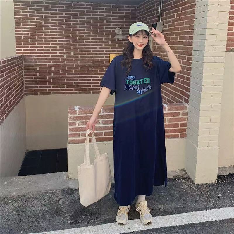 Women's Summer Print Large Size Casual Dress Simple Short-sleeved T-shirt Dress