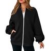 Damen Mode Langarm Farbe V-Ausschnitt Locker Oversize Reißverschluss Jacke