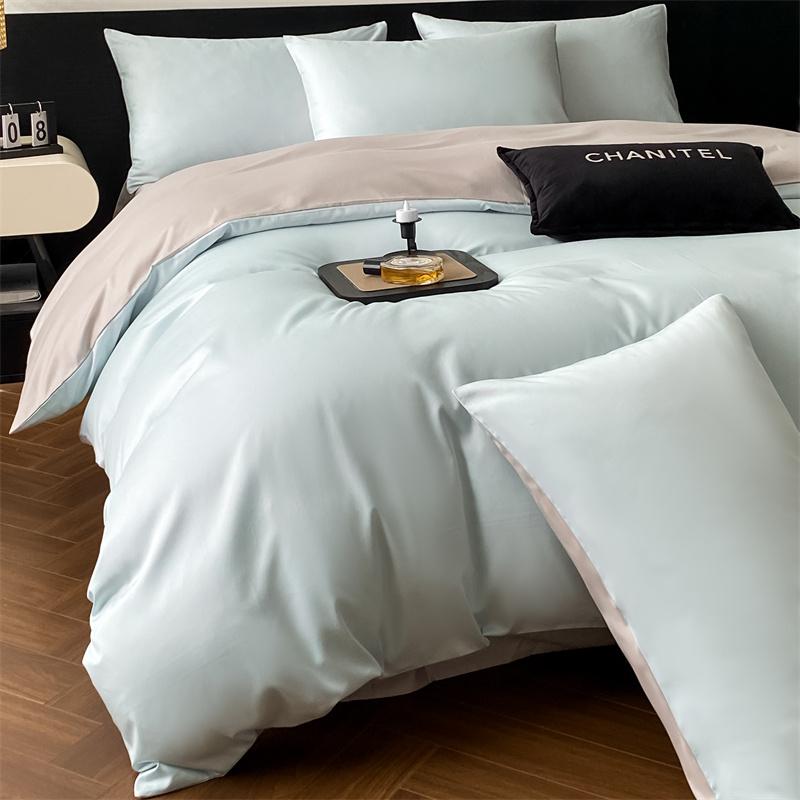 

50%Lycoell 50%Cotton Soft Silky Reversible Solid Color Bedding Set Single Twin Double Queen Duvet Cover Bed Sheet Pillowcases Twin 150X200cm 4Pcs