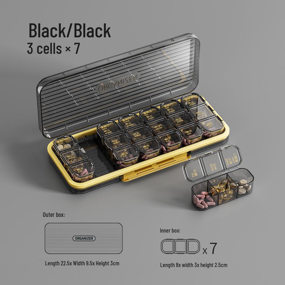 Organizator săptămânal portabil cu 21 de compartimente - Capacitate mare, Multi-compartiment sigilat pentru depozitarea și distribuirea medicamentelor