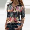 Fashion Women Prints Long Sleeve Color Matching Bandage Tops Blouses