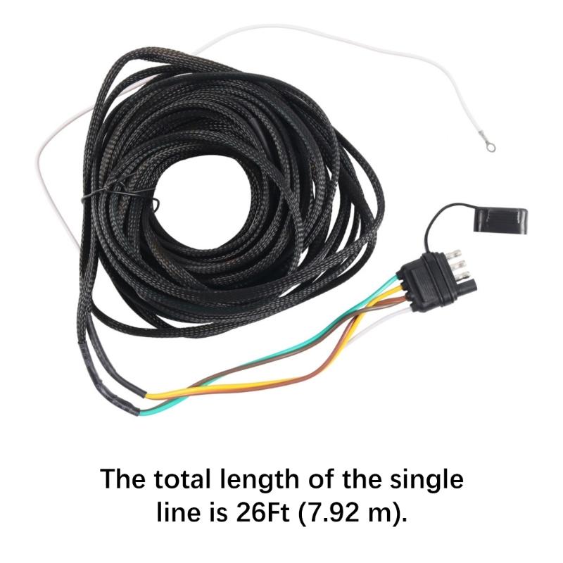 26Ft 4 Way 5 Wire Trailer Wiring Harness Kit With Y Connector Braided Nylon Jacket For Marine Horse ATV Trailers