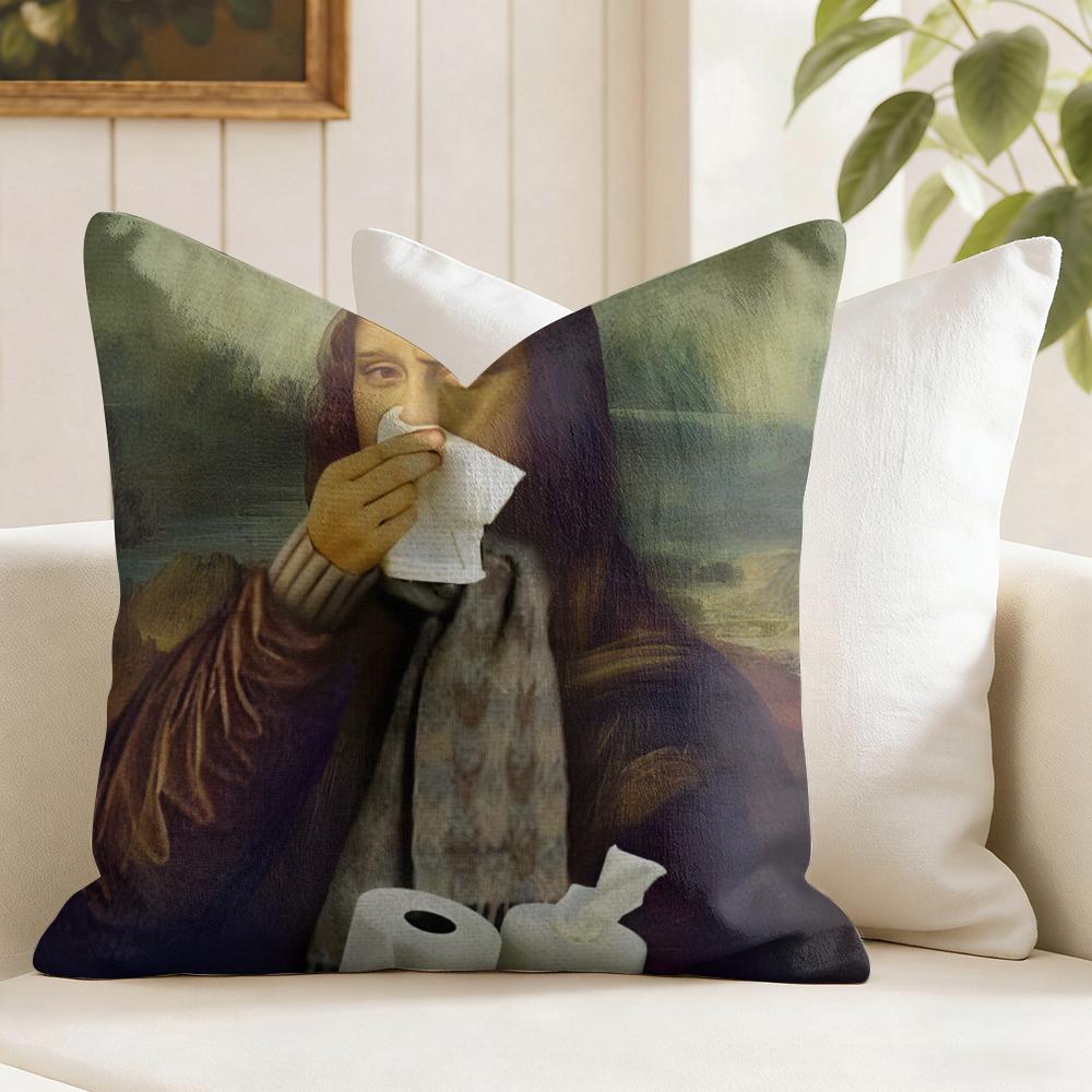 Mona Lisa Wearing Pearls Girl Cushion Cover Natural Linen Double Sided Print  Throw Pillow Case for Sofa Couch Home Decor