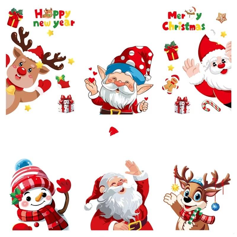 2025 Santa Claus Reindeer Window Glass Stickers Snowman Snowflake Electrostatic Wall Sticker Merry Christmas Decoration for Home