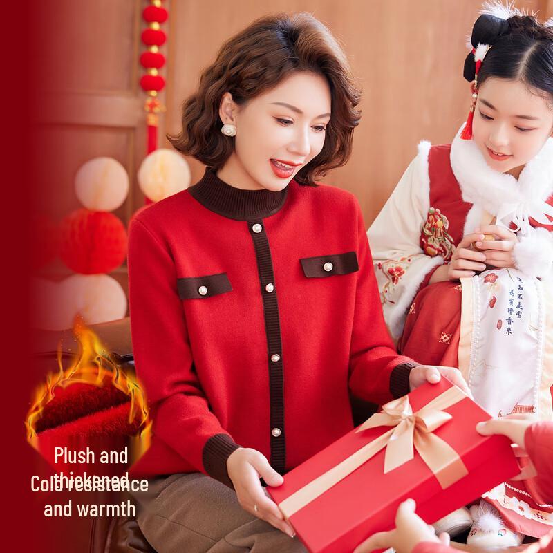 

Women s Elegant Faux Two-Piece Velvet Lined Knit Sweater 4XL