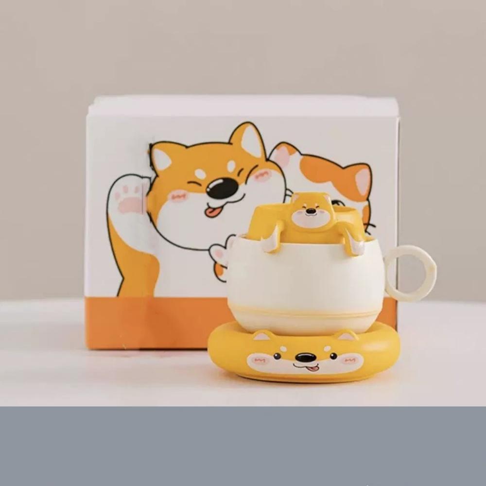 Cartoon Dog Shaped Ceramic Mug With Saucer Tea Infuser And Spoon Procelain Tea Mug