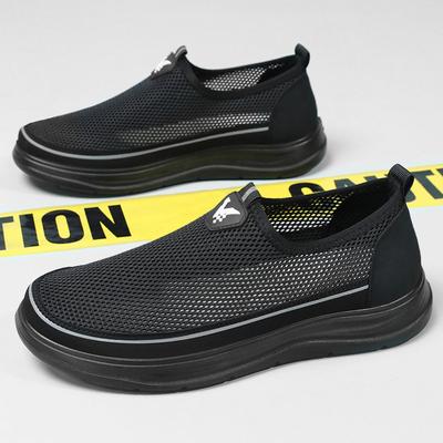 New Men's Casual Mesh Flats Breathable Shoes Male Lightweight Round Toe Flat Shoes Comfortable Slip-On Walking Shoes