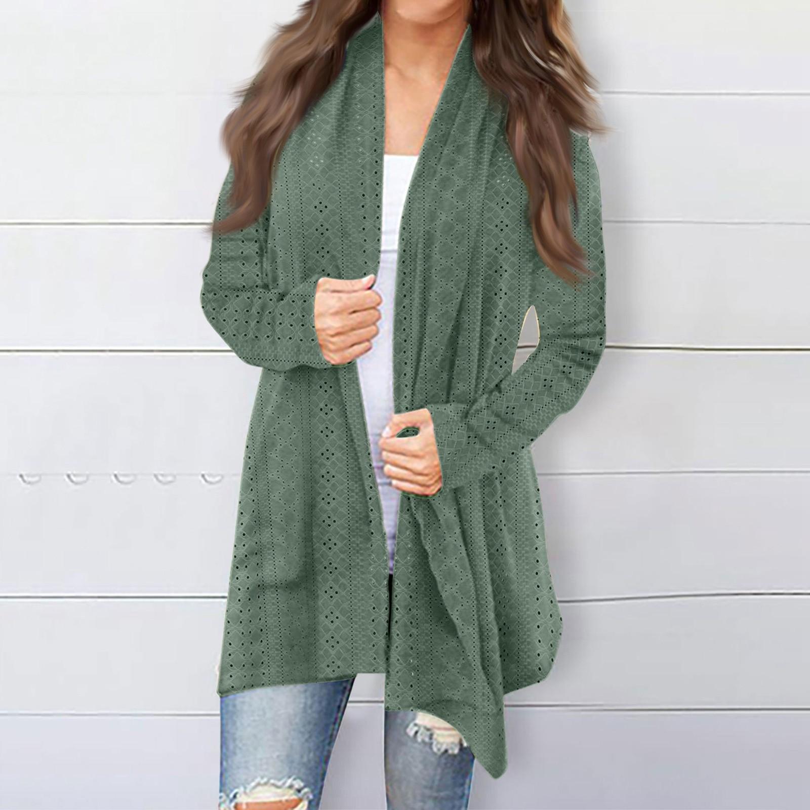 

Женская модная однотонная куртка с длинным рукавом, повседневное пальто-кардиган L зелёный