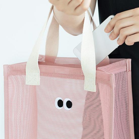Storage Bag with Handle Large Capacity Hollow Mesh Breathable Multipurpose Clothes Toys Organizer Tote Bag