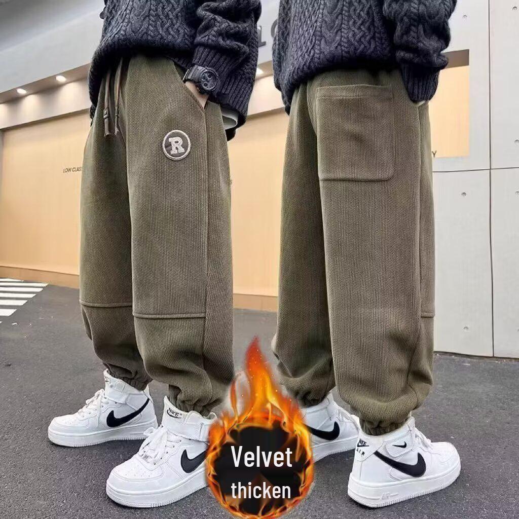 Boys' Fleece-Lined Corduroy Sweatpants - 2024 Autumn/Winter Sports & Casual Style