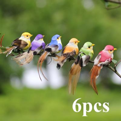 6Pcs Simulado Pássaros Páscoa Floresta Série Ramos Encadernados Plantas Decorativas Pássaros Falsos Artesanato Arte Decorativa Pássaros Emplumados