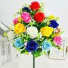18 Heads Artificial Flowers Silk Rose Festival Home Table Decor Wedding Bridal Bouquet Outdoor Yard Garden Diy Artificial Flower