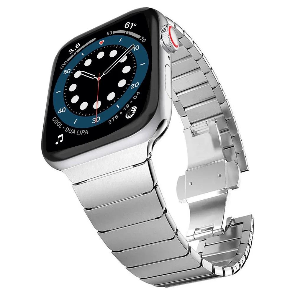 Metal Link Bracelet For Apple Watch Band 45mm 44mm 42mm 46mm 41mm 40mm 49mm Stainless Steel Wristband iWatch 10 9 8 7 6 5 4 Belt