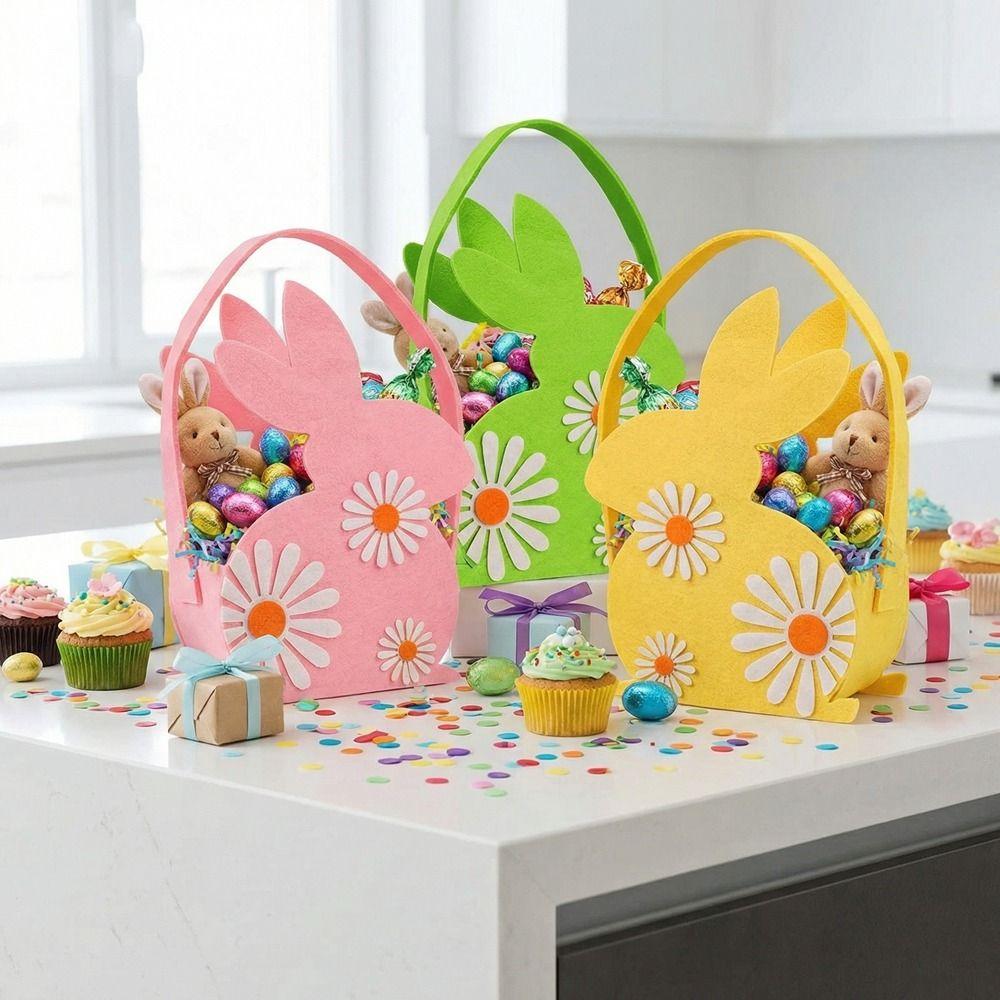 Colorful Rabbit Egg Basket Cartoon Candy Gift Bag Practical Easter Felt Basket  Children Gifts