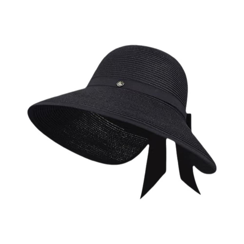 Bowknot Design Empty Top Sun Hat Large Brim Beach Hat Elegant Wide Brim Hat for Women чёрный