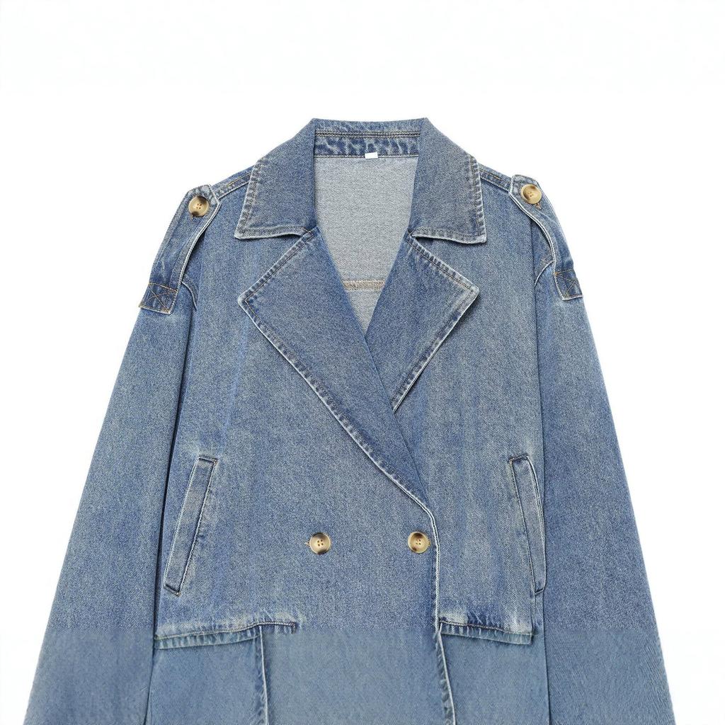 Autumn new European and American fashion versatile double-breasted denim jacket 1346353