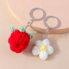 Cute Hand Knitted Strawberry Keychain Crocheted Flower Key Ring Pendants for Women Girls Handbag Decor Jewelry Gifts
