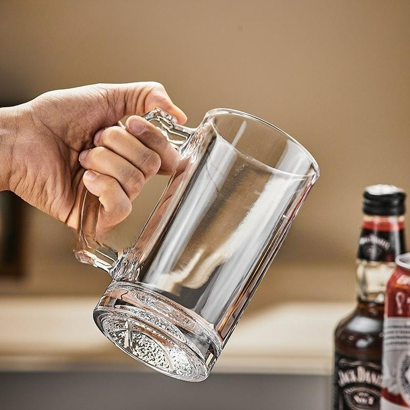 Bierglas mit großem Fassungsvermögen und Griff, transparentes Bierglas mit dickem Boden, Wasserflasche, Party-, Bar-, Saft-, Getränkebecher