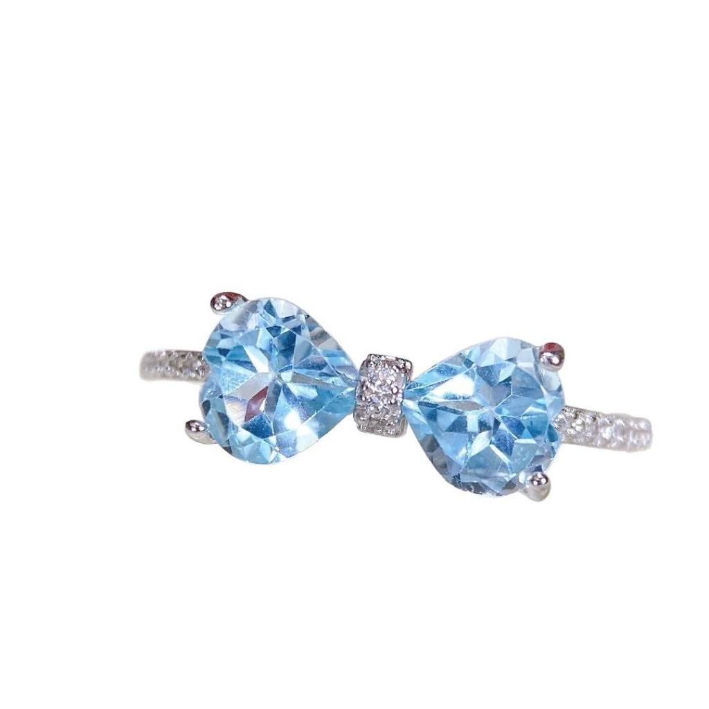 Natural Blue Topaz European & American Style 925 Silver Ring