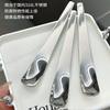 Stainless steel flat head spoon household dessert spoon dumpling spoon stuffing spoon long handle digging spoon ice cream cake spoon