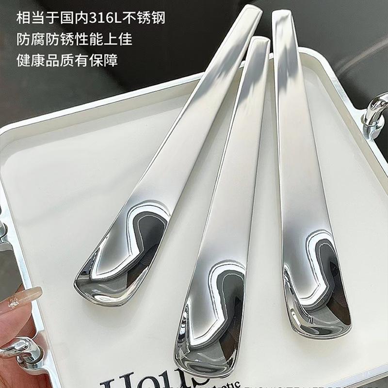 Stainless steel flat head spoon household dessert spoon dumpling spoon stuffing spoon long handle digging spoon ice cream cake spoon