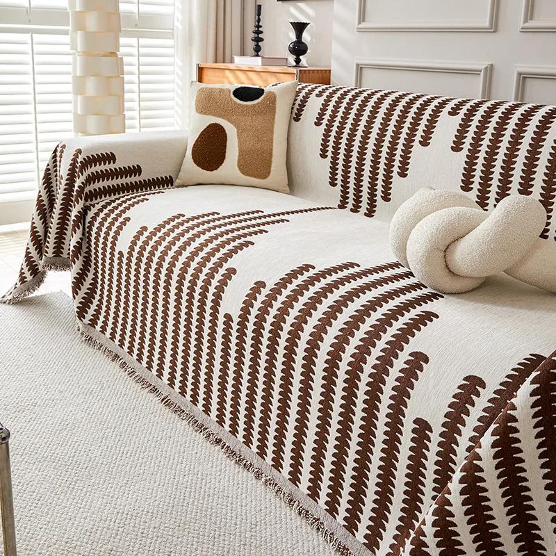 Nordic Style Chenille Sofa Towel Tassels Boho Geometric Patterns Sofa Cover for Living Room Casual Slip Covers Blankets For Beds