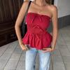 2025 New Model Pleats To Wipe Breast Flappy Bow Short Section Show Thin Foreign Style Red Blouse Female