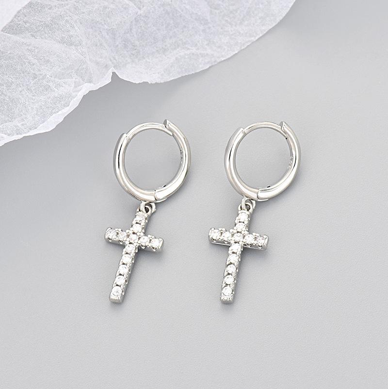 Fashion Simple Cross Earrings For Women With Cubic Zirconia Studs Versatile Elegant Hoop Ear Cuff Jewelry Accessories copper