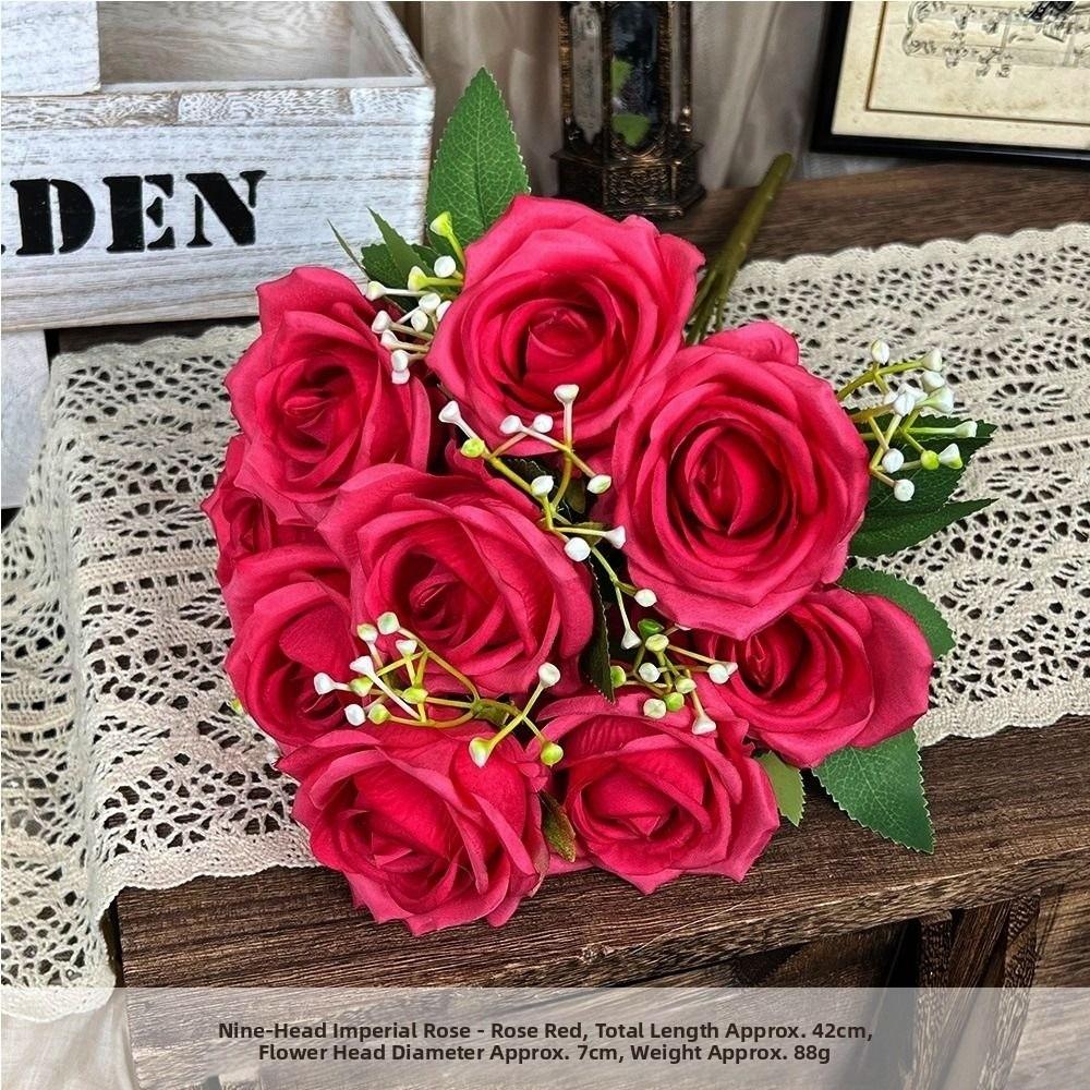 9 Heads Real Happy Imperial Rose Flower Mini Photography Photo Gift Valentine's Day Flowers 10 Colors Crystal Grass Bouquet