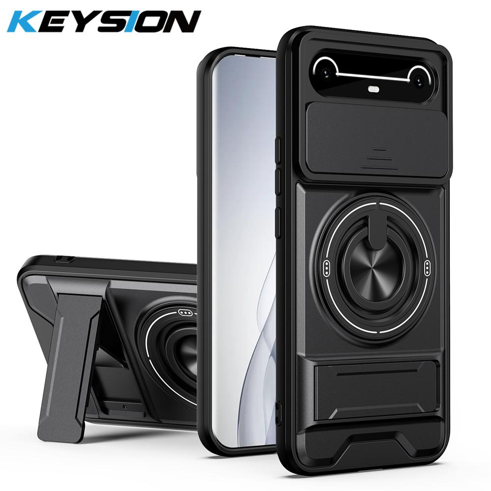 

KEYSION Магнитный чехол для телефона для TECNO Pova Slim 5G Spark Slim 4G Защита камеры сдвижной Подставка-кронштейн Ударопрочная задняя крышка for Pova Slim 5G чёрный