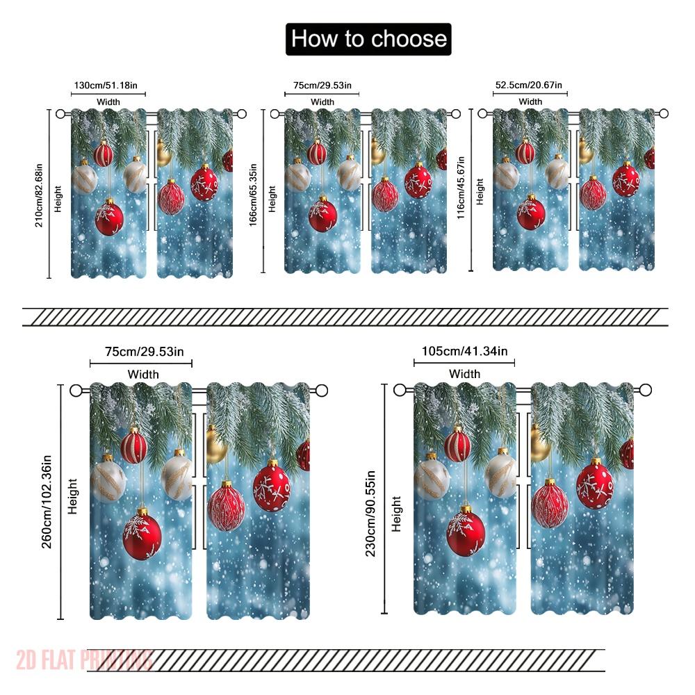 2pcs,2D Plane Printing Light Filtering Curtains Christmas Ornaments Festive Holiday Winter (2) Versatile Durable Polyester