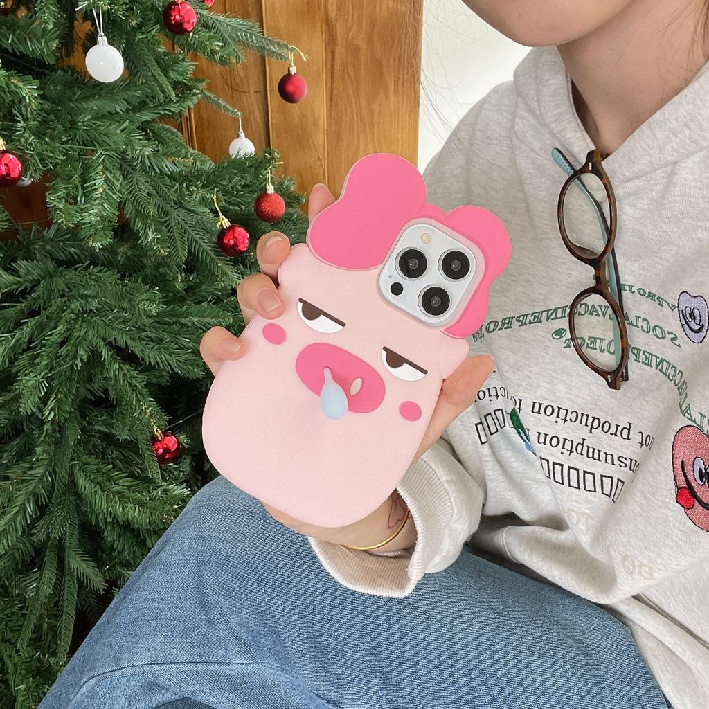 For iPhone 16 Pro Max Silicone Case Cute Snot Pig Design Shockproof Phone Back Cover