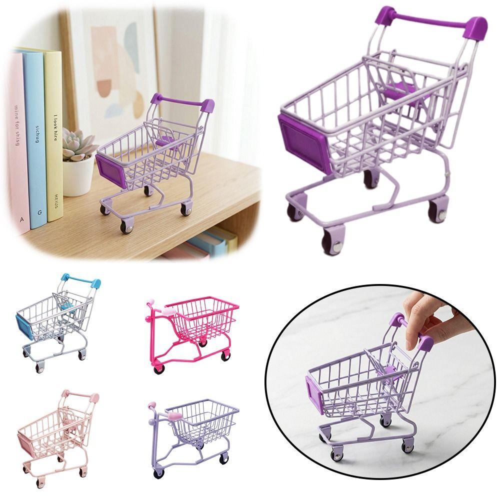Model Shopping Cart Storage Hollow Toy Trolley Container Desktop Stationery Holder Girls
