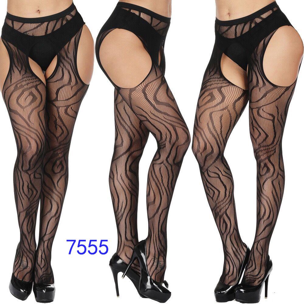 Women's Sexy Crotchless Fishnet Suspender Stockings with Eye Jacquard Design - Style 7501