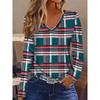 Autumn and Winter Women's 3D Checked Printed V-Neck Long Sleeve T-Shirt