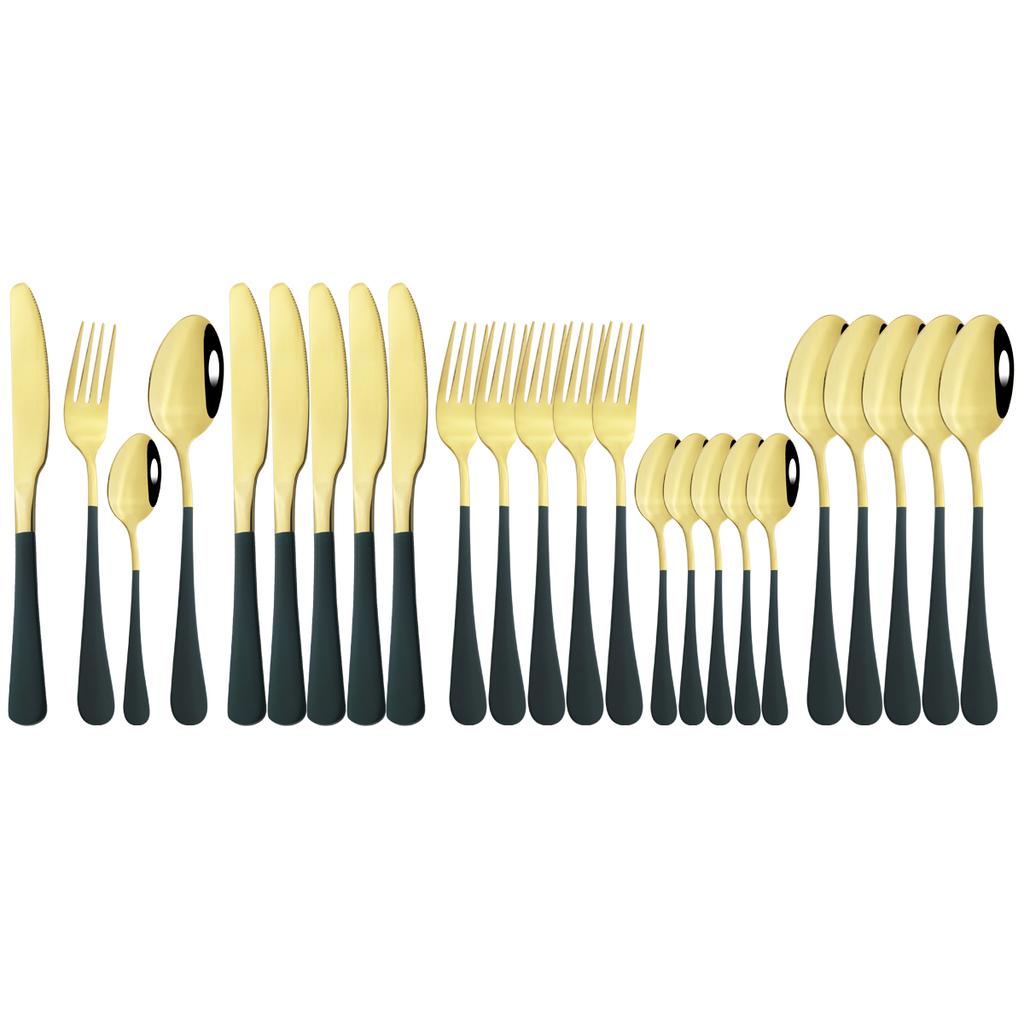 Vícebarevná 24dílná sada jídelního nádobí Nůž Vidlička Kávová lžička Sada příborů Západní nerezové nádobí Kuchyňské příbory Stříbrné příbory