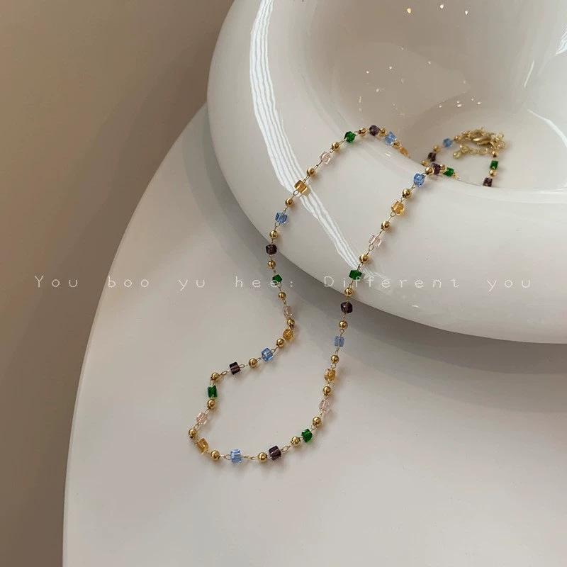 Color Gravel Necklace Women'S Summer Tide Simple And Versatile Niche Temperament Girlish Collarbone Chain Fashion Bracelet