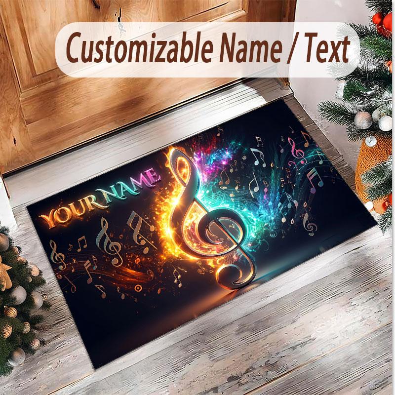 Music General Theme Soft Crystal Velvet Rug Custom Name & Text Print Non Slip Floor Rug for Bedroom Living Room